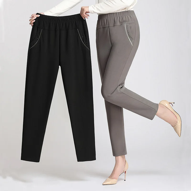 Autumn and Winter Women's Wide Leg Pants High Waist Loose Slim Cashmere Straight Casual Pants Warm
