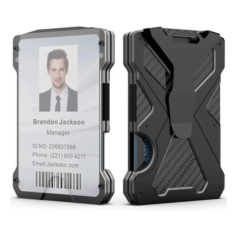 Minimalism Men's Wallet Carbon Fiber Ultra Thin Aluminum Wallet with Transparent ID Badge Credit Card Holder Clip RFID Carteira