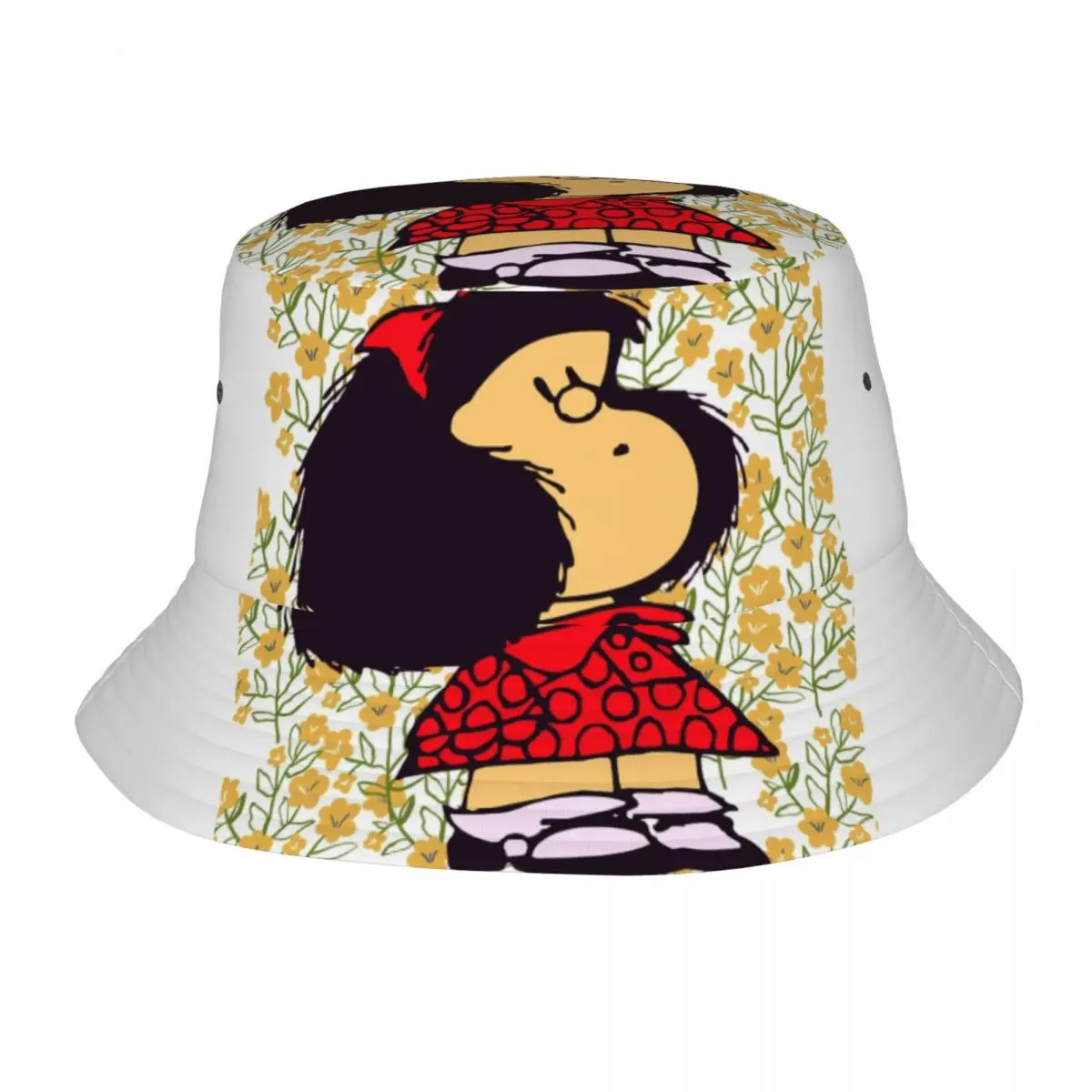 

Mafalda And Flowers Bucket Hats Men Women Unisex Fashion Argentina Manga Quino Cartoon Summer Fisherman's Hat