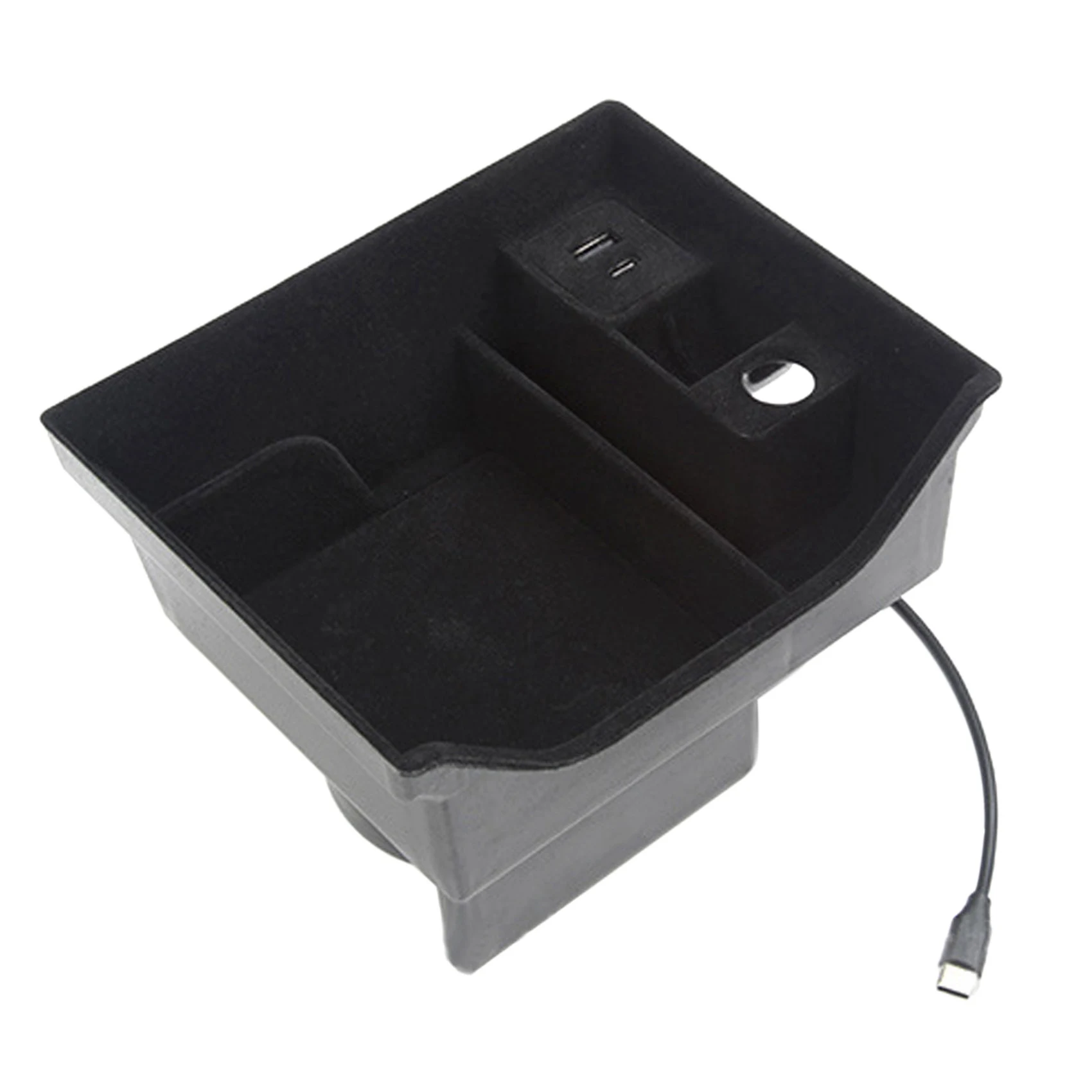 

Для Tesla Model 3 Y 2021, контейнер для хранения с центральным подлокотником, с USB-портом для зарядки и держателем для чашки нажимного типа, флокирова...