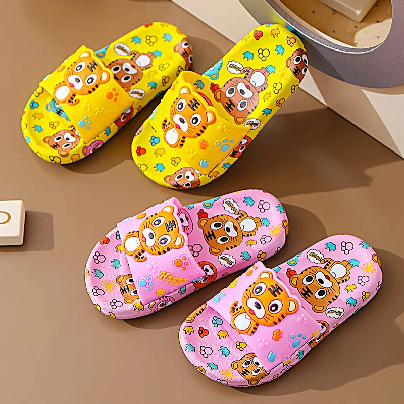 2022 New Black Children's Slippers Boy Breathabl Soft Bottom Baby Girls Non-slip Sandals Summer Kawaii Animal ​Tiger Kids Shoes