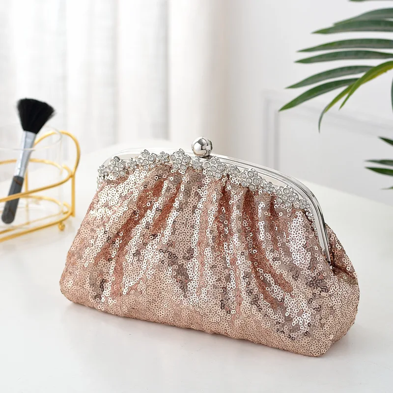 

Shining Sequin Evening Clutches Women Luxury Diamond Flower Bridal Handbag Ladies Chain Clutch Purse Wedding Party Shoulder Bag