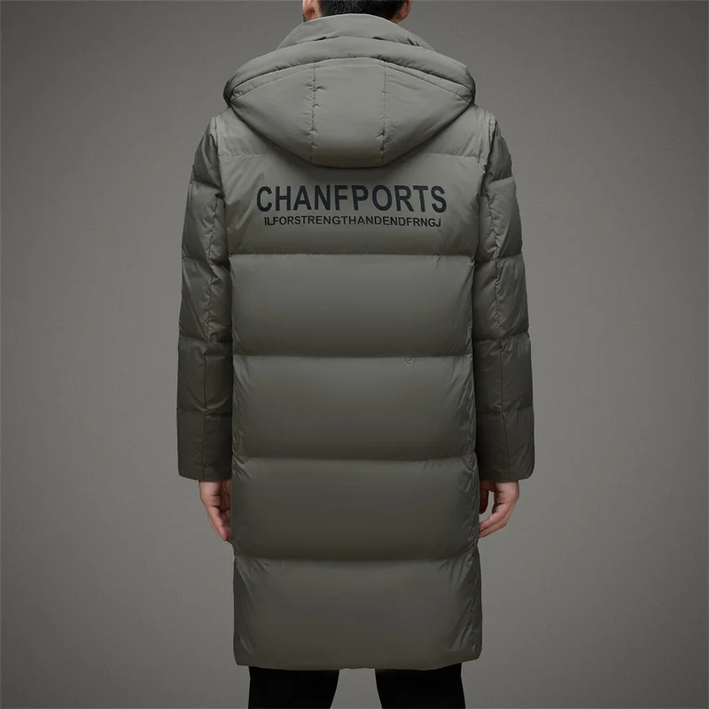 2022 High End Long Down Jacket Men Korean Fashion Casual White Eiderdown Hooded Coat Winter Thick Warm Down Jacket Men's Clothes