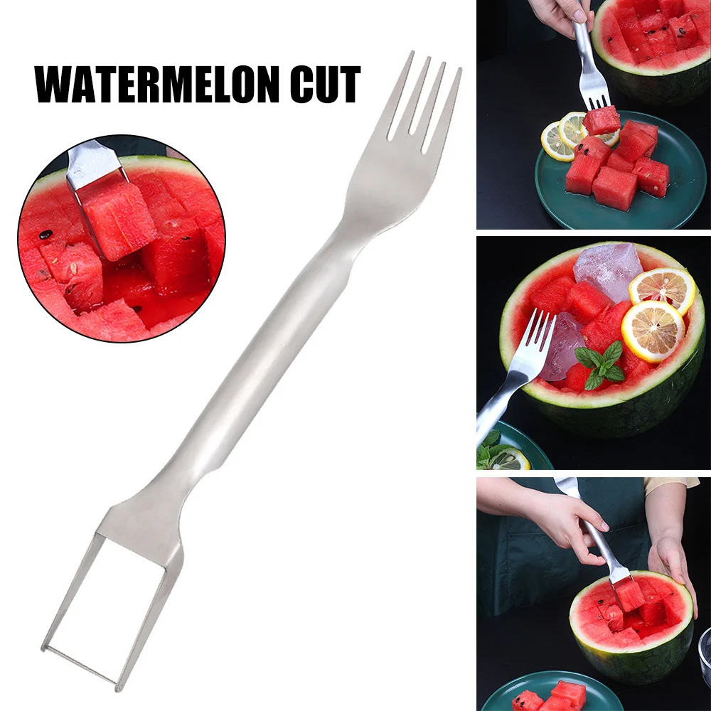

Watermelon Fork Slicer 2 in 1 Fruit Digger Cutting Stainless Steel Kitchen Gadgets Salad Fruit Slicer Carving Cutter Tool