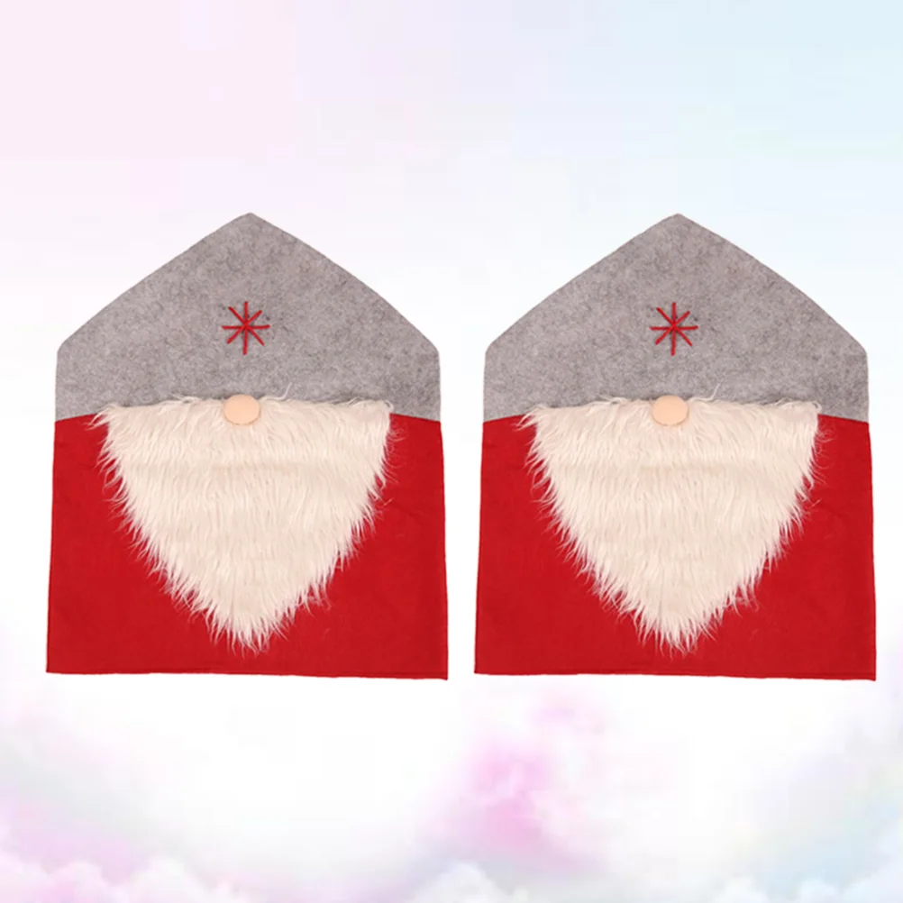 

2Pcs Christmas Chair Back Cover Swedish Gnome Style Cloth Chair Slipcovers Grey Santa Hat with Beard Slipcovers Table