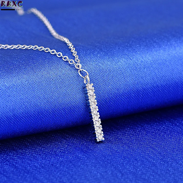 

RBXC Women 925 Silver Color Necklace Simple Long Rectangular Zircon Pendant Necklace Statement Choker Engagement Gift N011
