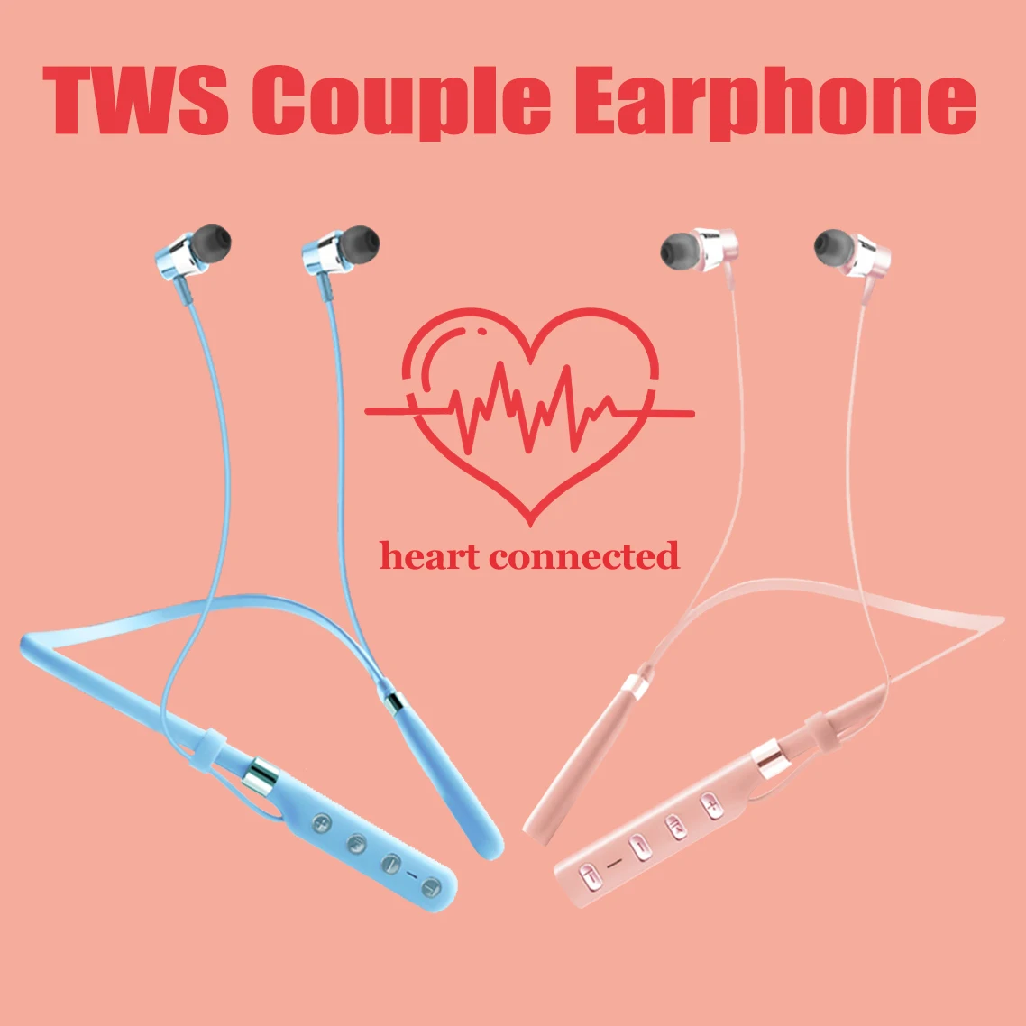 

TWS Couple Neckband Earphone Bluetooth Earphones Wireless Music Share Earbuds Macaron Headset with Mic Noise Cancelling Selfie