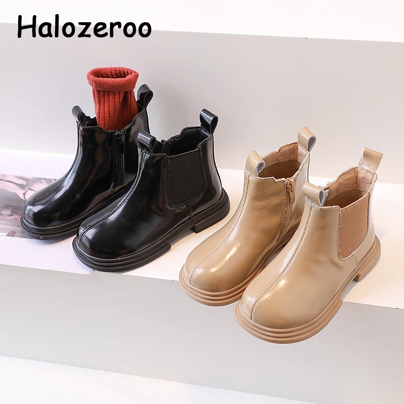 

New Kids Chelsea Boots Baby Girls Ankle Shoes Children Brand Fashion Boots Boys Black Boots Patent Leather Platform For Autumn