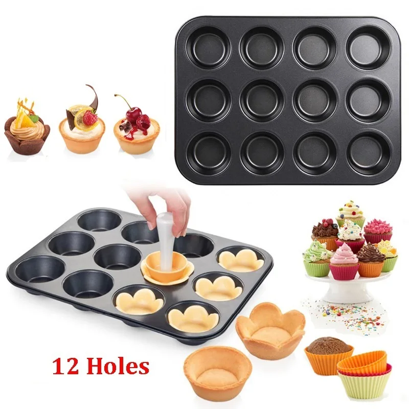 

1*12Cup Cupcake Muffin Mold Tray Non Stick Carbon Steel Cake Mould Pan Bakeware Non-stick Coating +Carbon Steel Baking Tools