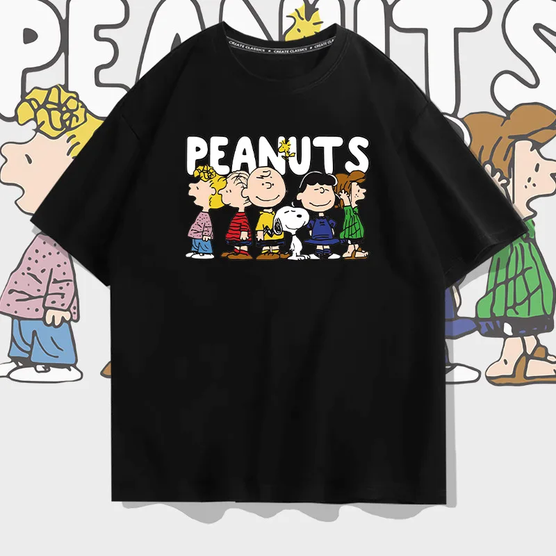 

Симпатичная хлопковая Футболка с мультяшным аниме Снупи, футболка с коротким рукавом для пары, студентов, Свободный Топ с открытыми плечами и рукавом до локтя, подарок для друзей