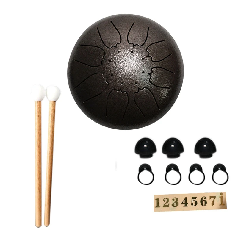 

6 Inches Steel Drum 8 Notes Tongue Drum Percussion Instrument Hand-Pan Drum With Drum Mallets Note Stickers Finger Picks