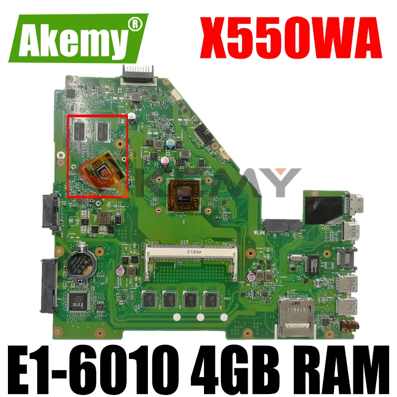 

X550WE E2-6110 CPU 4GB RAM Mainboard REV 2.0 For Asus X550WA X550WE X550W D552W Laptop Motherboard 90NB06E0-R00010 Test 100% OK