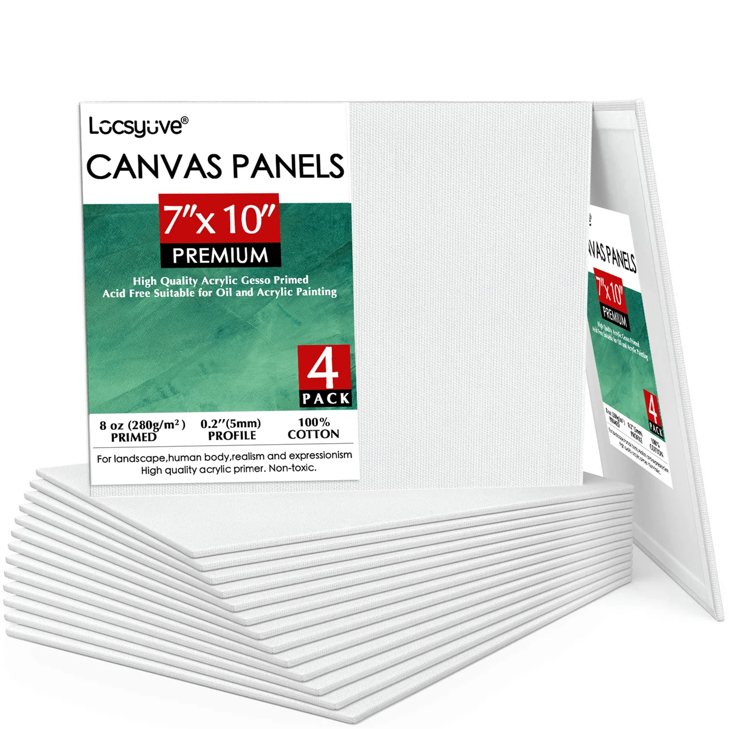 

Locsyuve Pre-primed Painting Canvas Panels, 4pcs, 7x10 inch, White Cotton Canvases for Acrylic, Oil, Gouache, Tempera Paint