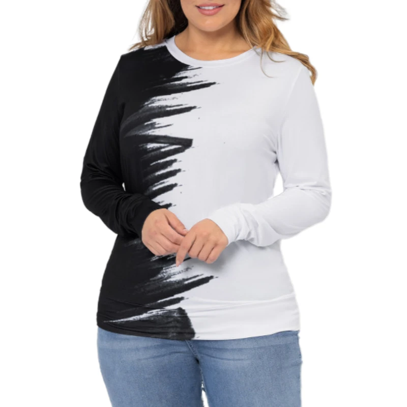 

Plus Size Color Block Long Sleeve T Shirt y2k Women Tops Korean Fashion T-Shirt Streetwear Fairy Grunge Round Neck Tee Shirts