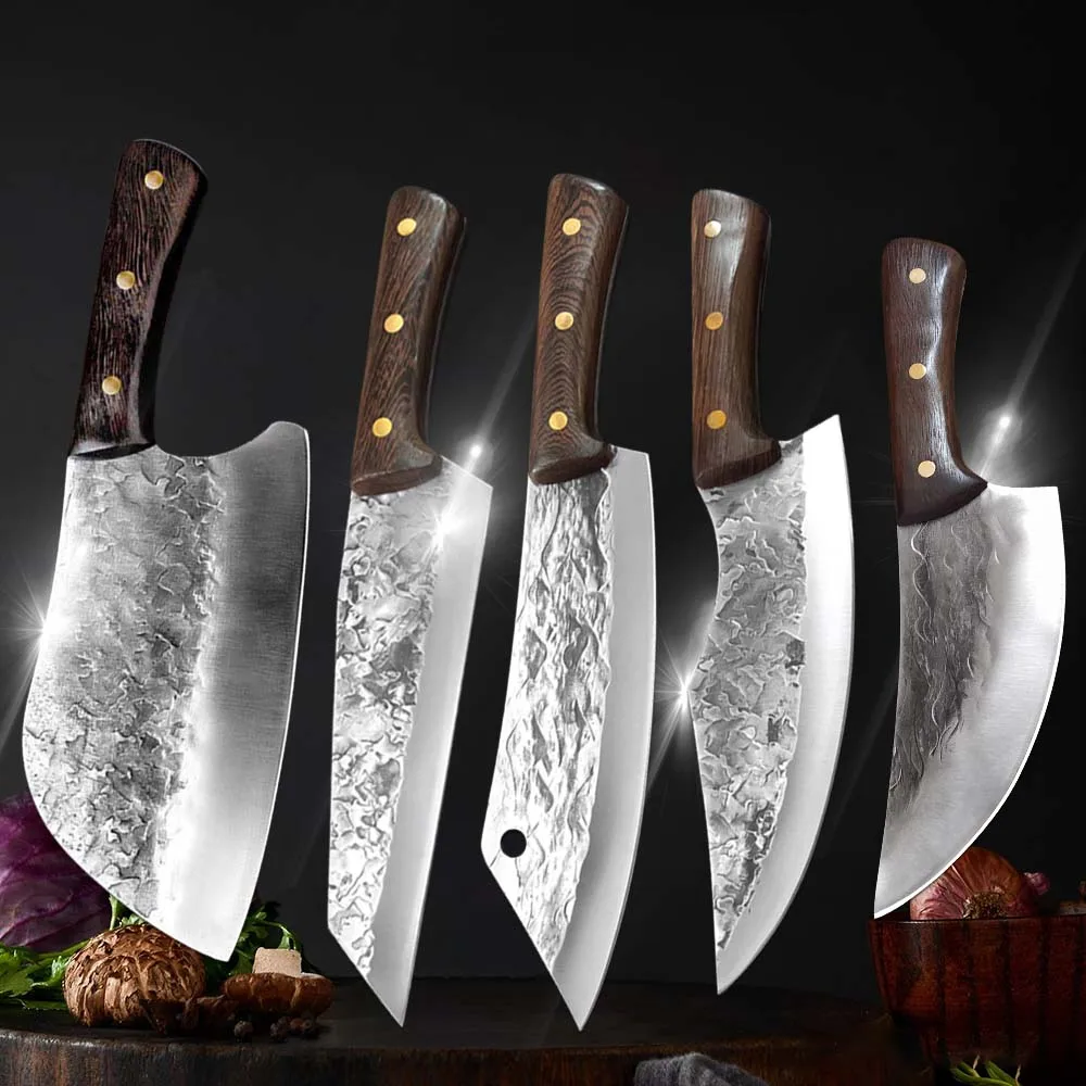 

Forged Kitchen Knives Meat Cleaver Chopping Vegetables Butcher Knives Hiking Camping Barbecue Outdoor Survival Knife Wood Handle