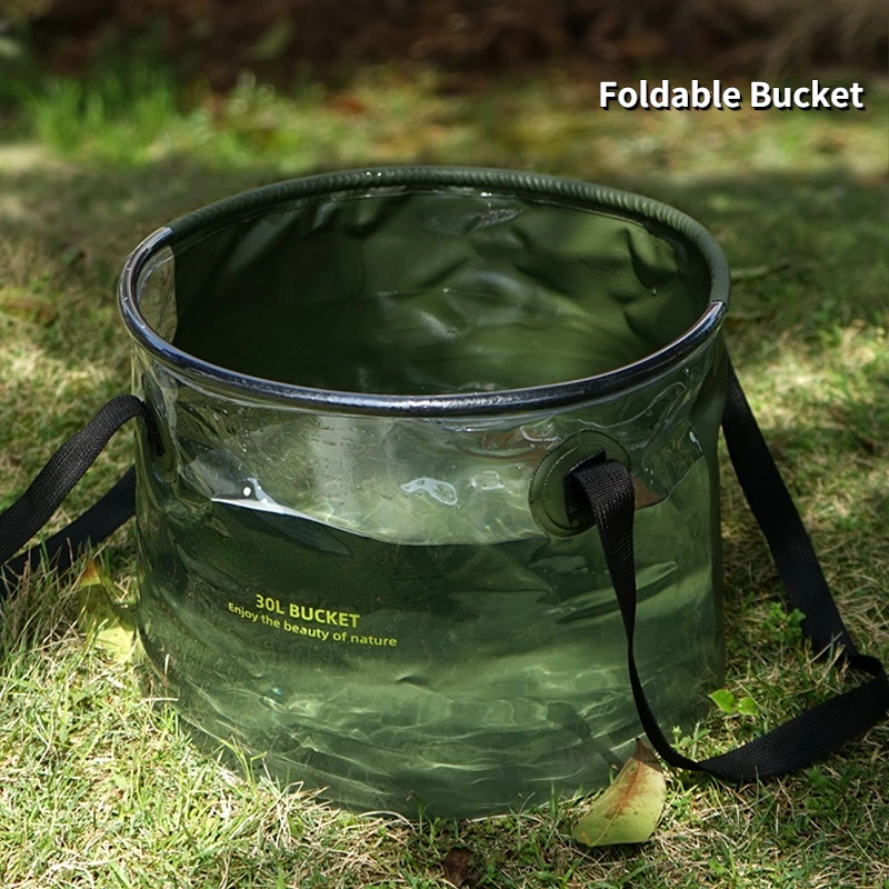 20L 30L Portable Bucket Water Storage Bag Folding Outdoor Fishing Camping Collapsible PVC Waterproof Barrel with Mesh Bag