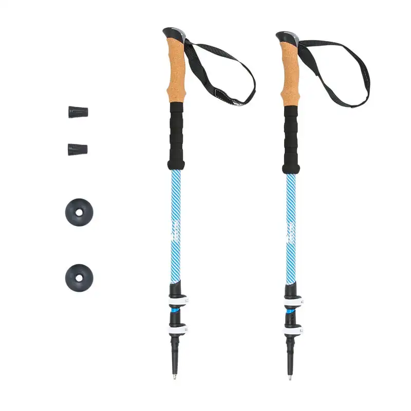 

Carbon Fiber Adjustable Quick Trekking Poles with Cork Grip - 2 Pack - Blue