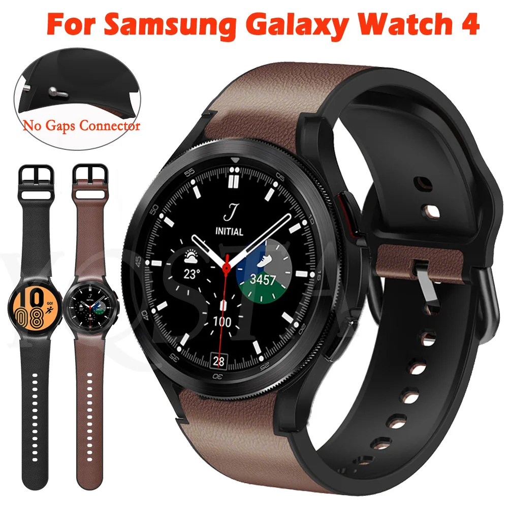 

Ремешок силиконовый для Samsung Watch 4 40 мм 44 мм, кожаный классический браслет с закругленными концами для наручных часов, аксессуар, без зазора, 42...