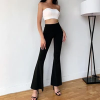 women 2021 high waist skinny flare pants all match y2k black solid ruched back femme spring indie new slim fit stretchy trousers