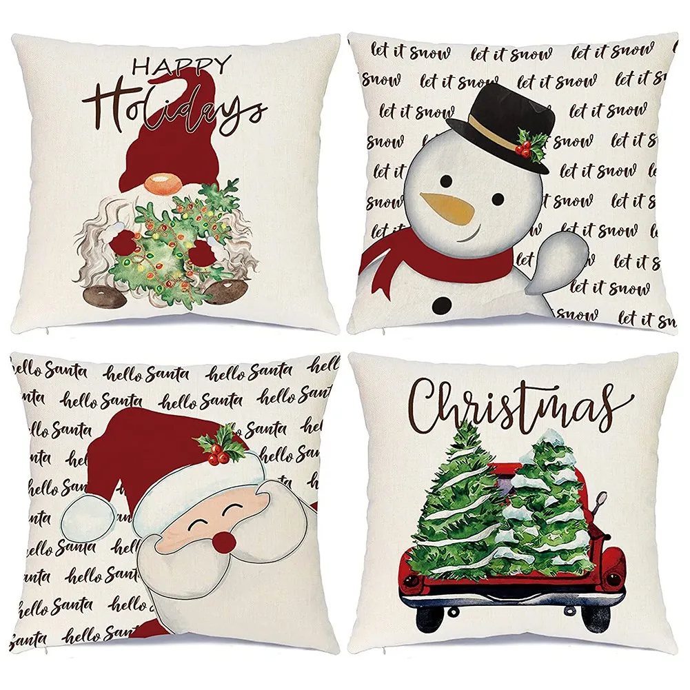 

Christmas Decorations Pillow Covers 18 x 18 Set of 4 Farmhouse Christmas Decor Snowman Throw Pillows for Home Couch