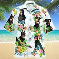 doberman pinscher tropical flower 3d all over printed hawaiian shirt mens for womens harajuku casual shirt unisex