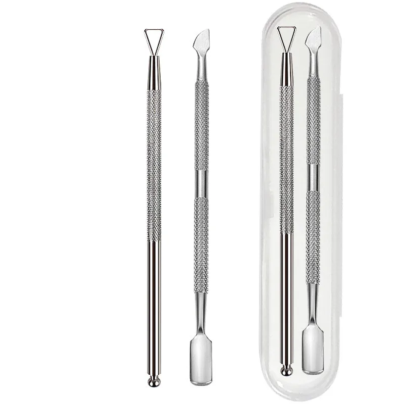 2pcs/set Nail Cuticle Pusher Dual-ended Finger Dead Skin Push Pedicure Stainless Steel Remover UV Gel Tools |