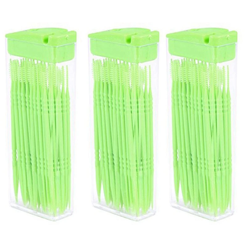 

150 Pcs Plastic Toothpicks 2 Way Tooth Picks Interdental Brush Cleaners Portable Box Random Color