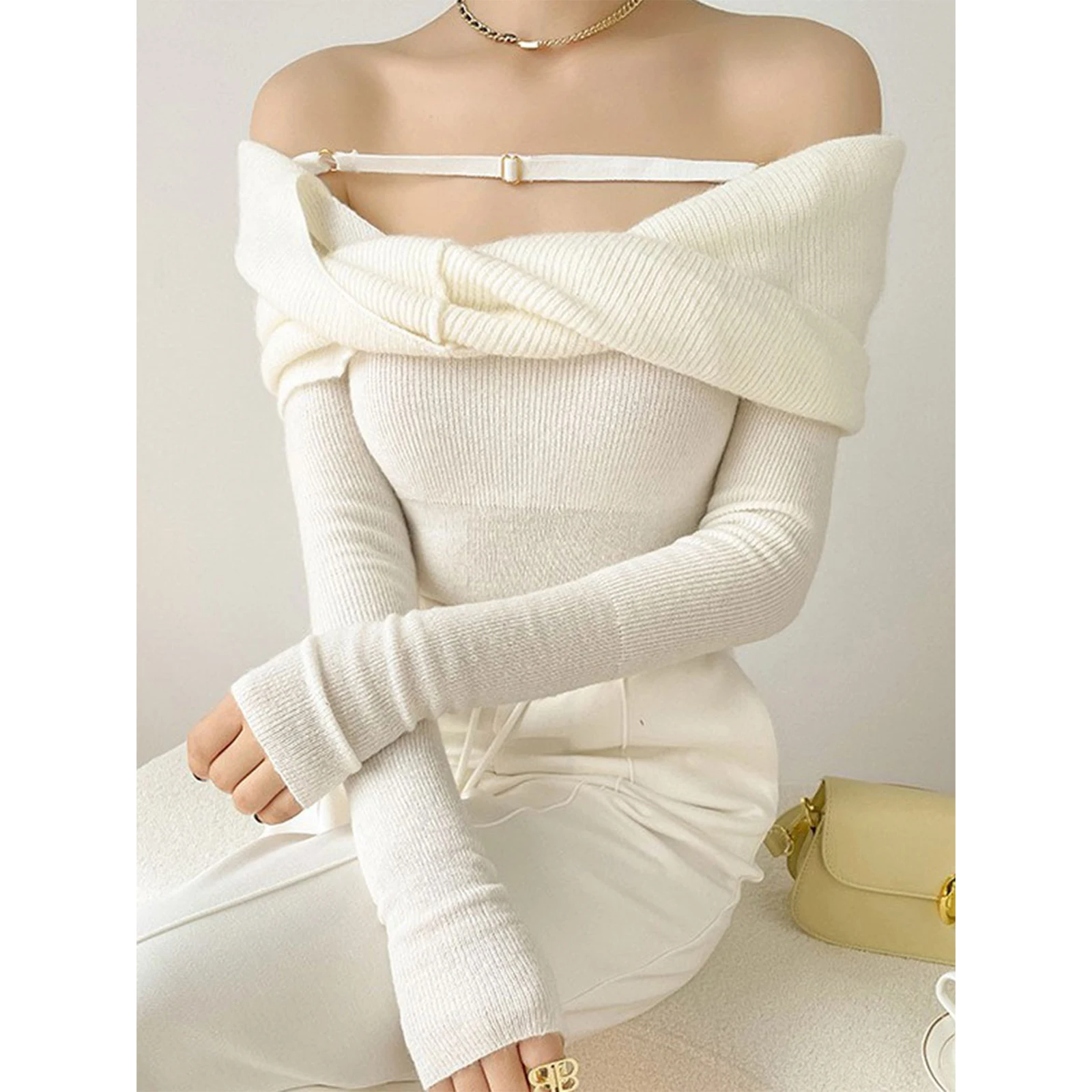 

LCXK 2022 Sping And Summer New Style Knit Jacket with Knotted Shoulder Temperament Commuting Beauty Sweet Jumper Sweater