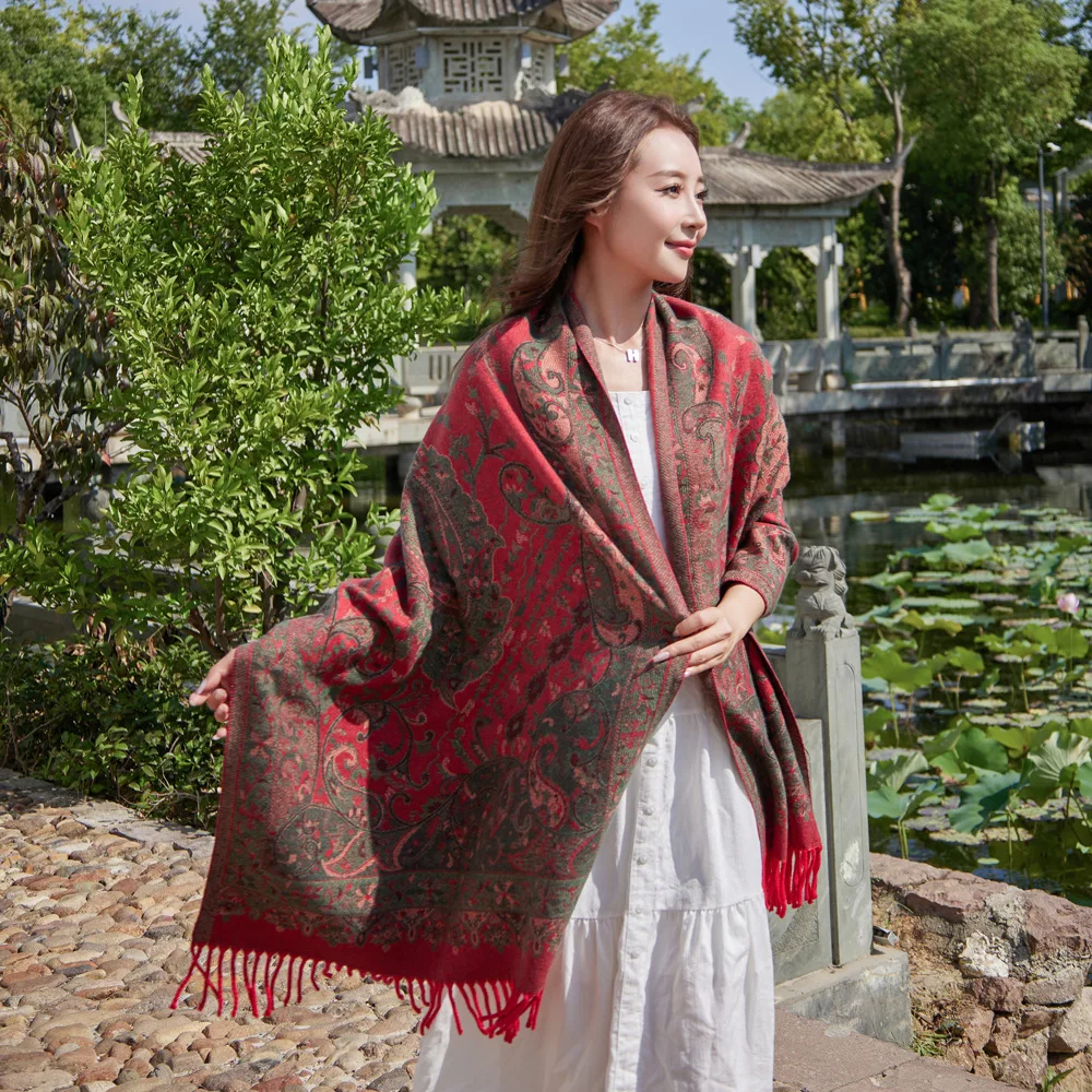 Женский шарф с кисточками одеяло зимняя теплая шаль модная кашемировая Толстая