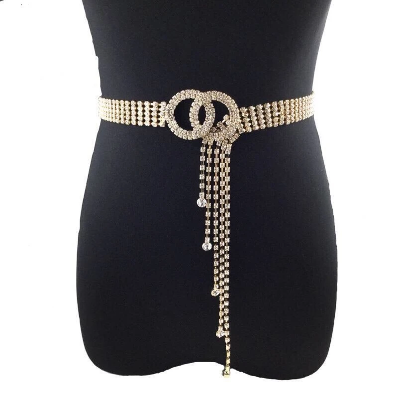

Designer Exquisite Women's Belt Luxury Water Diamond Full Diamond Belts Inlaid Crystal Diamond Wedding Party Waist Chain Belt