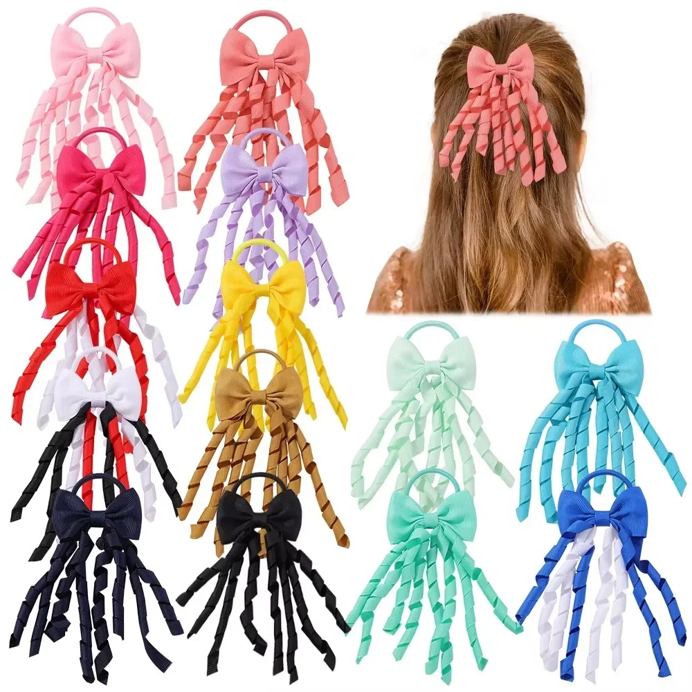 2 шт./компл. 3 дюйма резинки для волос с репсовой лентой и длинными бантами