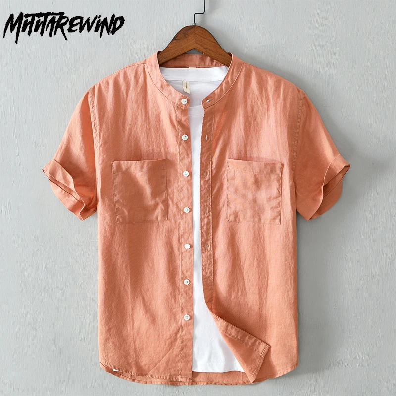 

Рубашка мужская из чистого льна, с карманами и короткими рукавами, на пуговицах