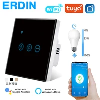 eu tuya smart home wifi dimmer switch glass panel intelligent sensor wall light button voice timing remote dimming touch switch