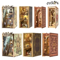 cutebee book nook house miniature kit eternal bookstore bookend sailing memory wooden book shelf insert light model for kid gift