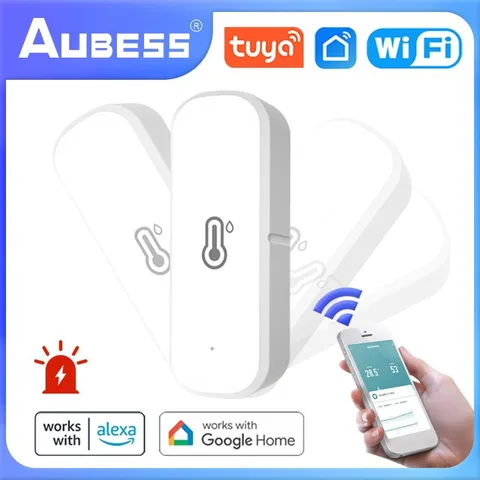 Датчик температуры и влажности AUBESS Tuya, Wi-Fi детектор, гигрометр, термометр для умного дома, для Alexa и Google Assistant, 1-10 шт.