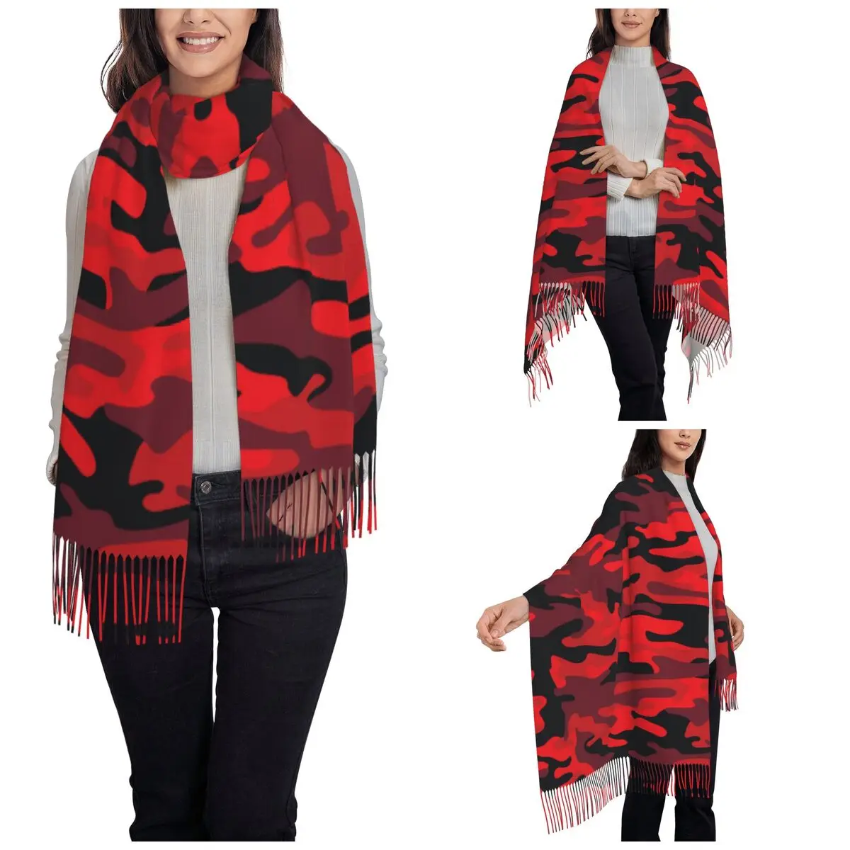 Красная камуфляжная шаль женские теплые большие длинные шарфы камуфляжный