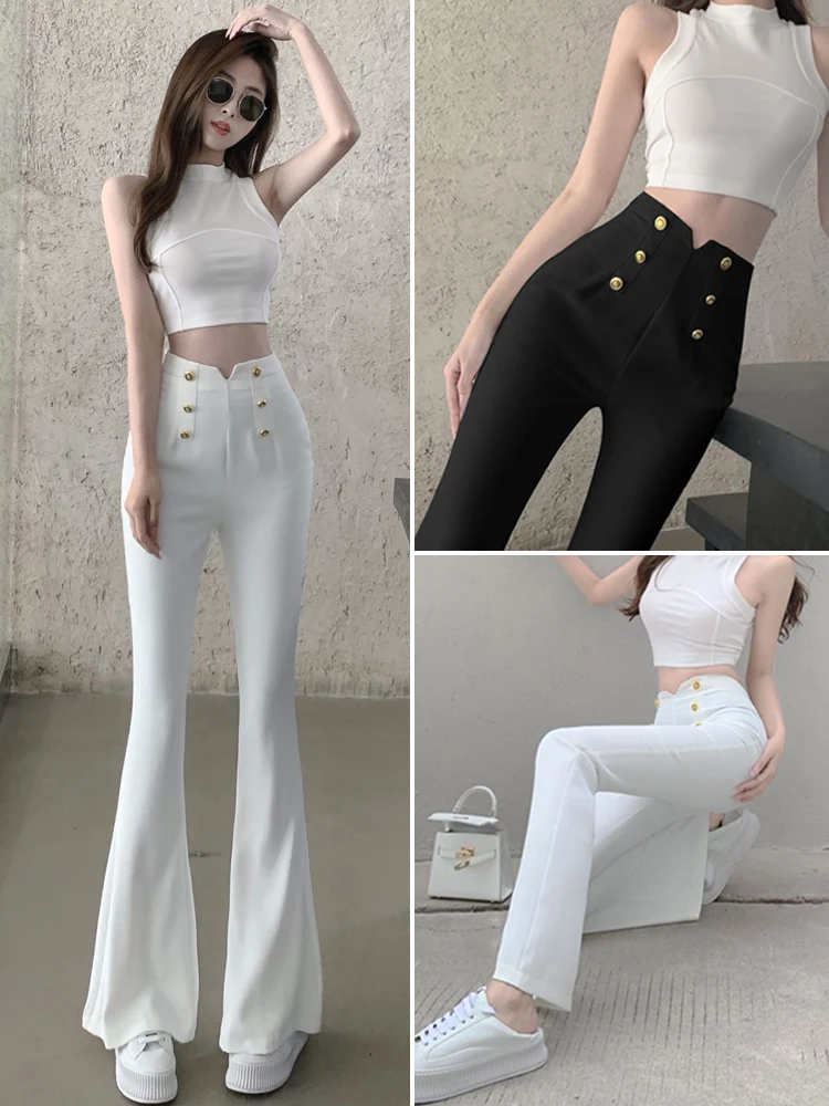 

Простые Модные Облегающие расклешенные брюки с высокой талией 2023, женские повседневные уличные длинные брюки, женские брюки