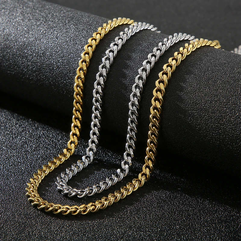 

6mm Stainless Steel Chain Necklace For Women Men Silver Gold Color Cuban Link Choker Individuation Metal Jewelry