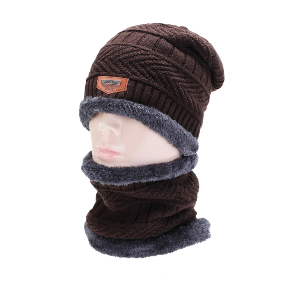 

Men Women Knitted Hats Cap Warm Cap Skullies Beanies Ski Cap & Scarf Set Unisex Warm Leather Warm Winter Hats