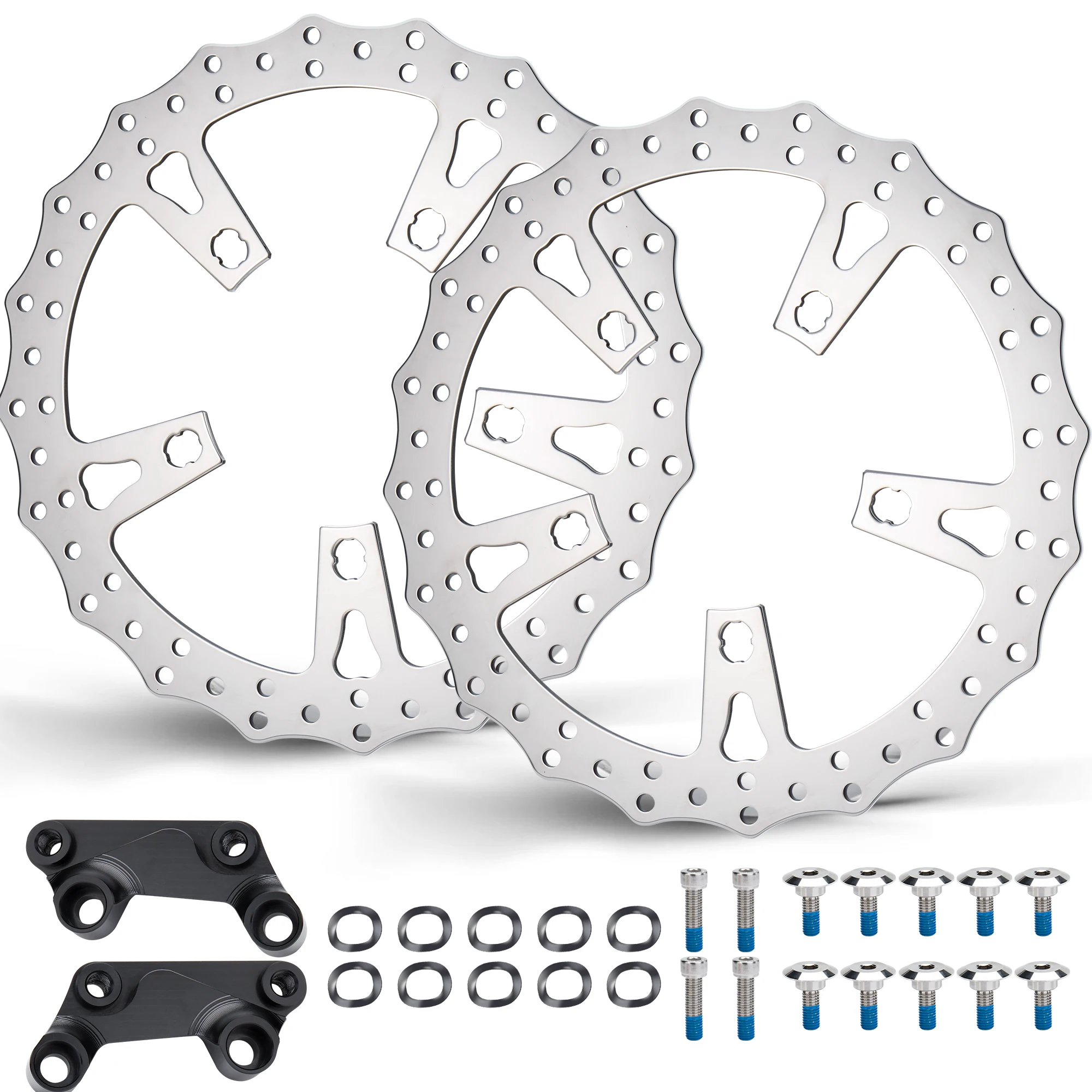 

Touring 14-дюймовые двухдисковые роторы переднего тормоза и адаптер суппорта для Harley 2009-Up Road Glide Street Electra Glide полированный, хром