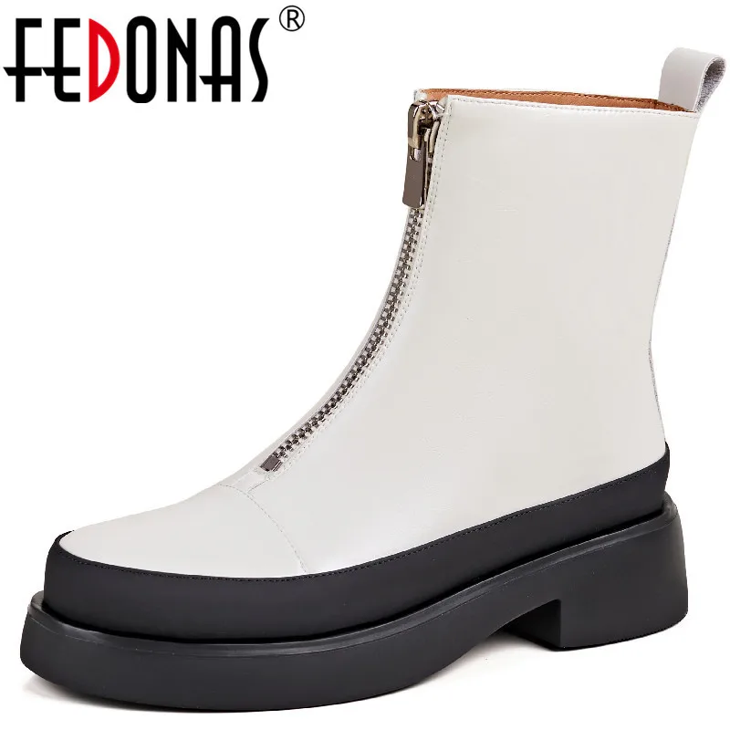 

Женские ботильоны в сдержанном стиле FEDONAS, Модные ботильоны из натуральной кожи на платформе с молнией спереди и толстым каблуком, осенне-зи...