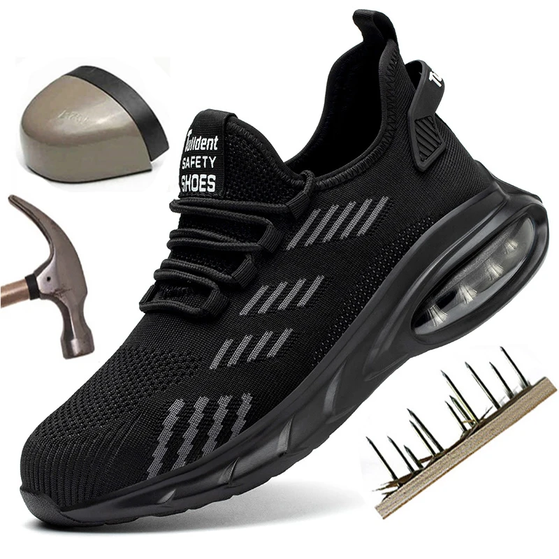 

Мужская защитная обувь со стальным носком, неразрушаемая Строительная рабочая обувь, защитная мужская обувь, дышащая демпфирующая обувь