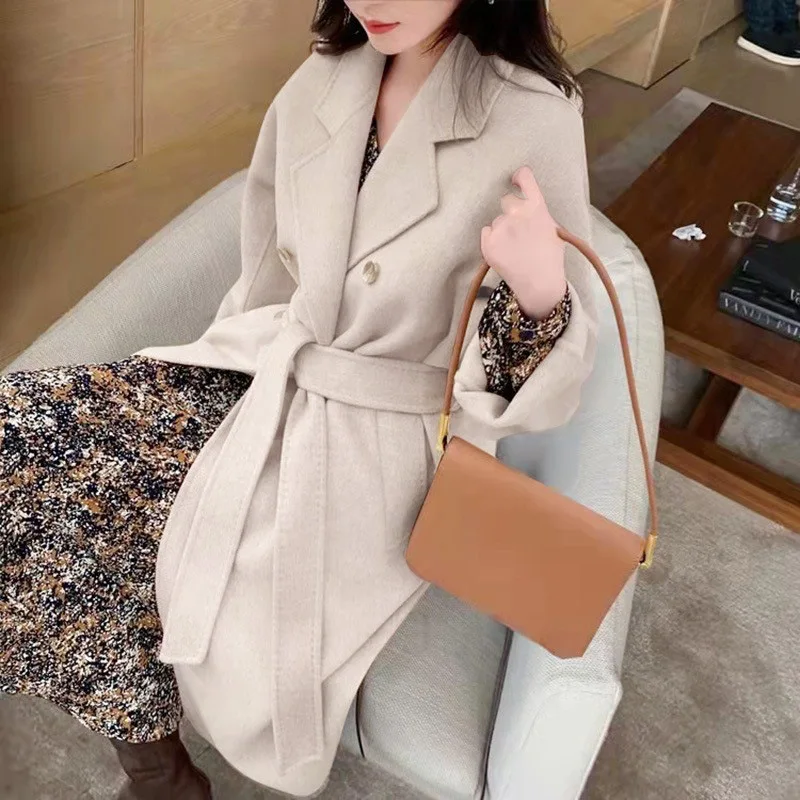 

Autumn 100% Wool Women Woolen Coat Fashion Drouble Breasted Women Winter Clothes Cashmere Long Coats Tops 2023