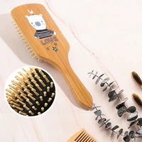 hair comb wood cute panda cat cartoon airbag massage comb detangling hairbrush solid wood cushion anti static hair brush combs