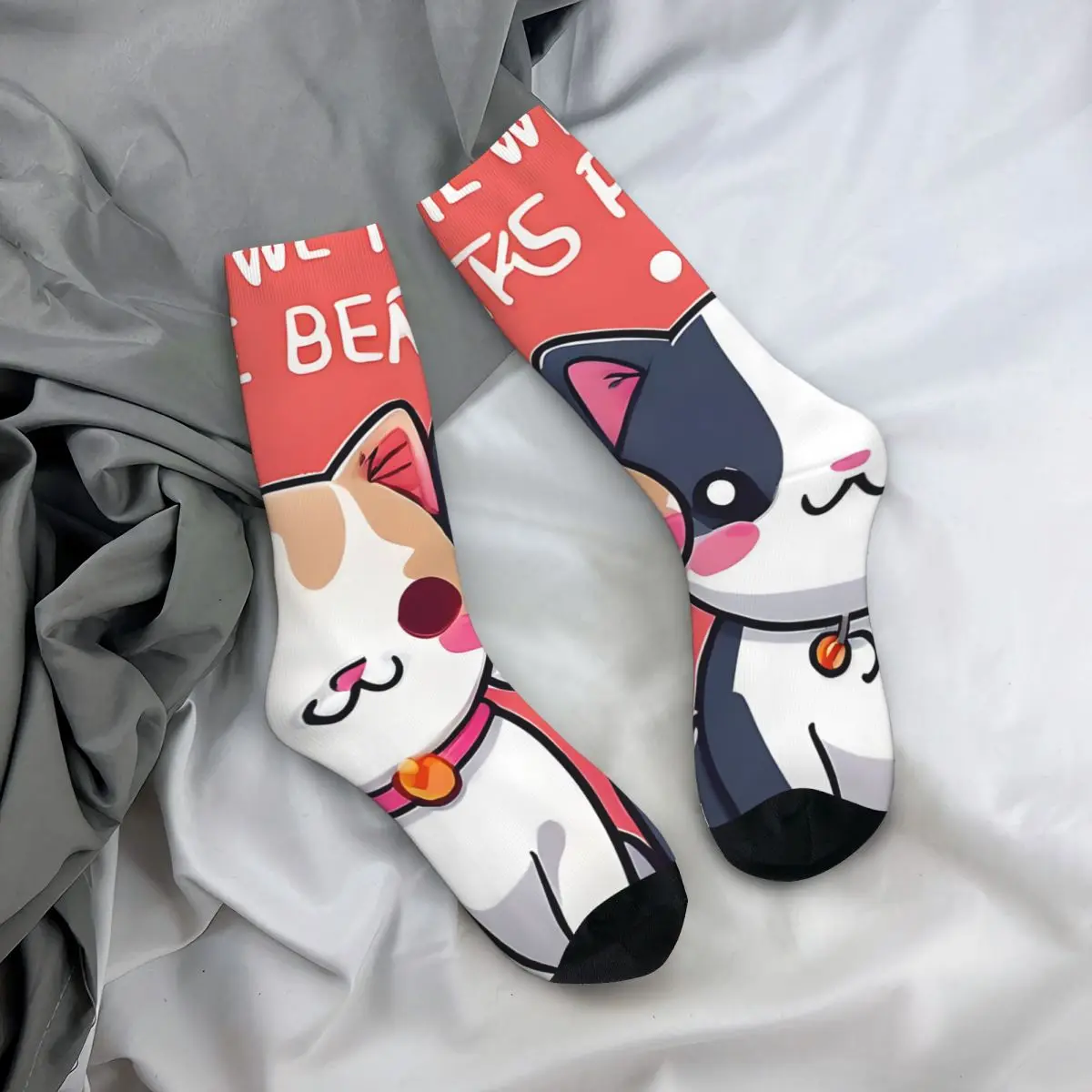 Ретро Purrfect Teamwork Adorable Cat Duo Artwork Мужские компрессионные носки унисекс Harajuku