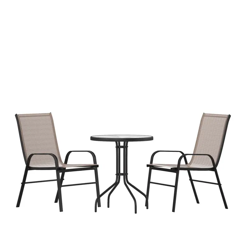 

POPTOP Series 3-Piece Steel Glass Patio Table and Chair Set, Brown