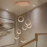 luxury led chandelier gold staircase long pendant lamp northern europe design modern duplex villa loft adjustable hanging light