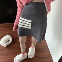 early spring all match high waisted thin college style striped tb knitted skirt womens design sense niche a line short skirt