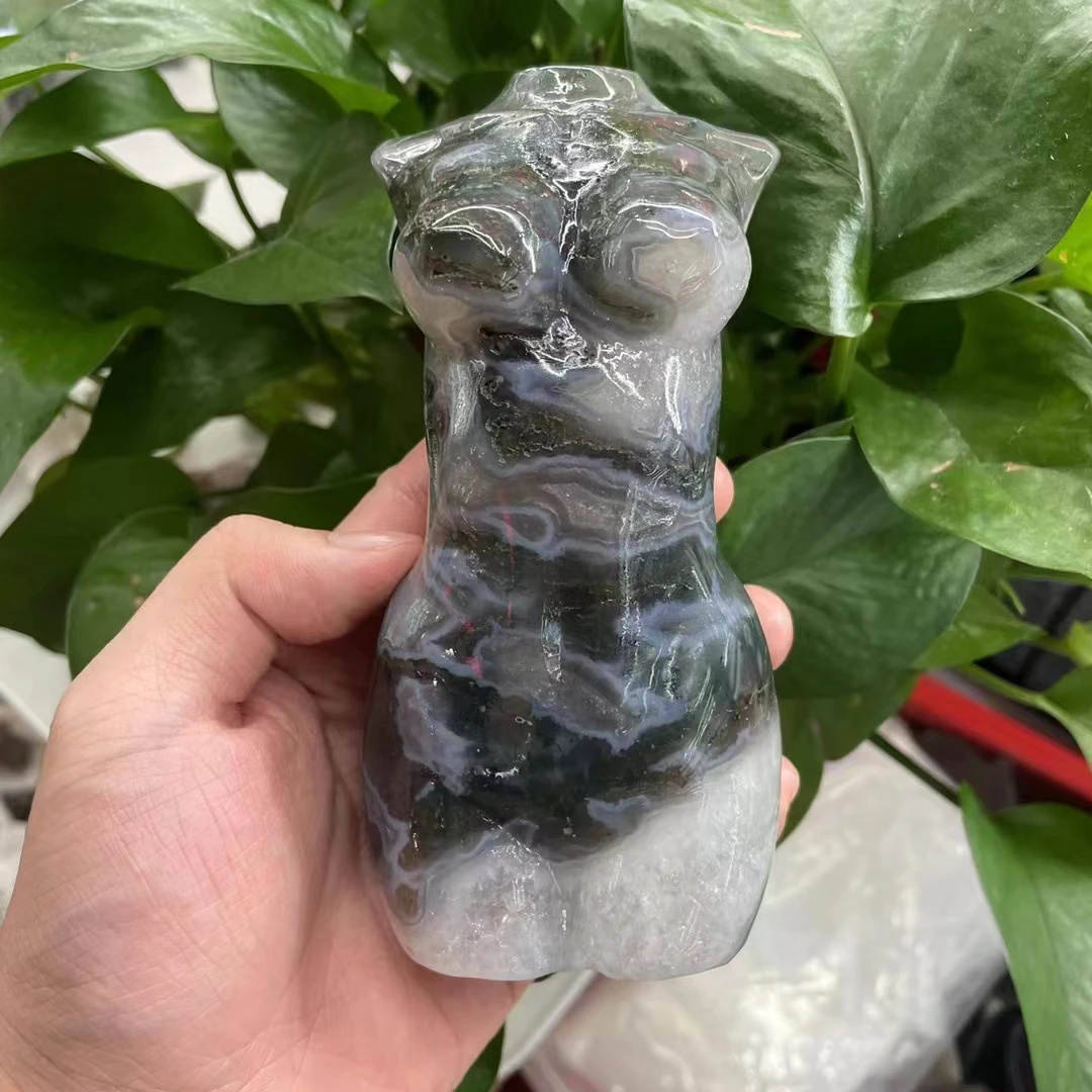 

200mm Natural Aquatic Agate Female Model Bust Therapy Crystal Body Statue Reiki Stone Carving Room Decoration Gift Decorative