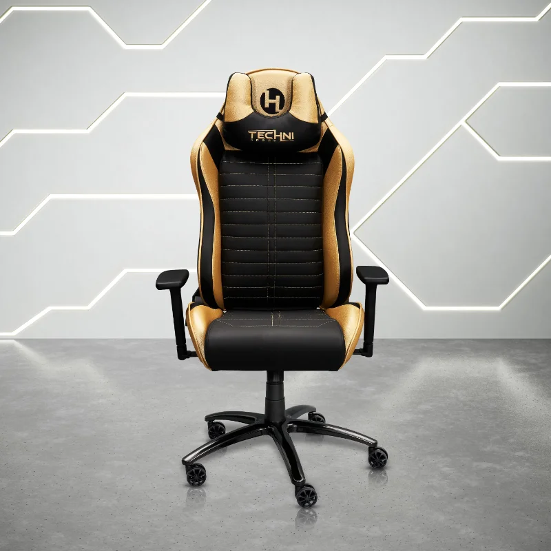 

Techni Sport Ergonomic Racing Style Gaming Chair with Memory Foam Seat, Gold